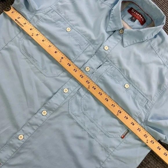 Simms Fishing Products Light Blue Short Sleeve Button Up Shirt Men Large Outdoor - Picture 12 of 15